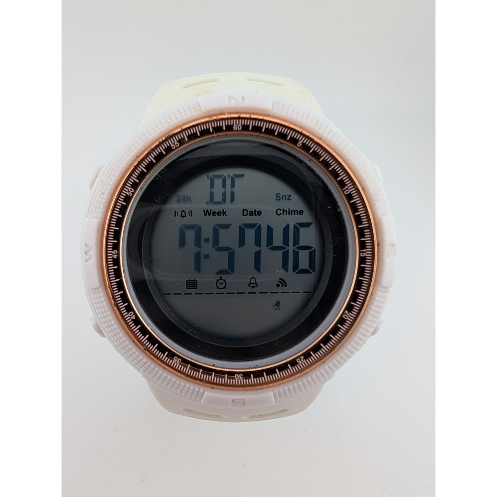 CakCity Digital Watch Men 50mm White‎ Band WR50m- New Battery